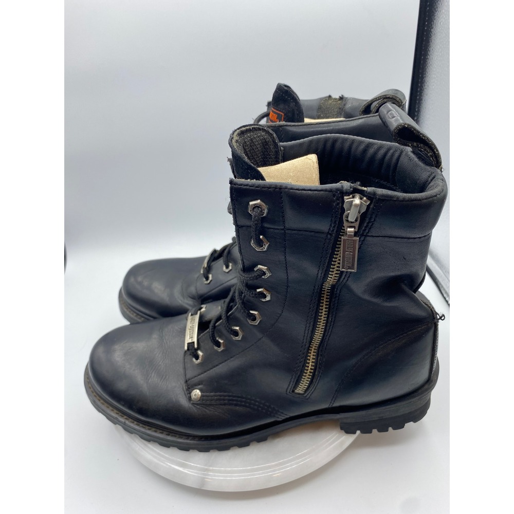 Harley Davidson Mens 13 Motorcycle Boots Black Leather Side Zip Lug Sole 91028 - Picture 14 of 15